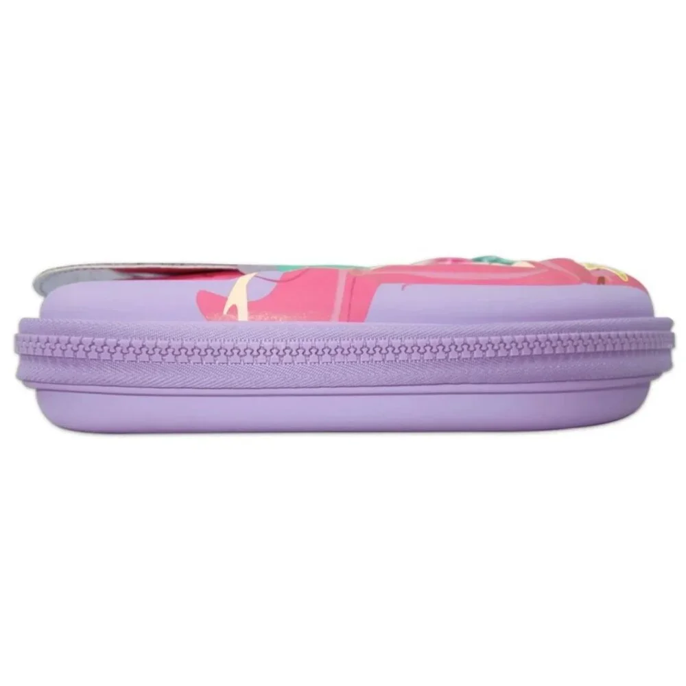3D Purple Glitter Mermaid Zipper Pencil Case With Colorful Hair Sequin Tail NEW